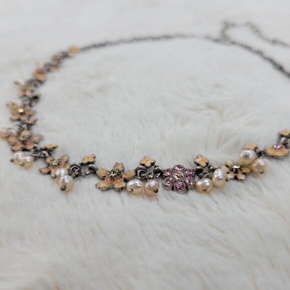 1960's Pearl Bead and Pink Enamel Flower Necklace by Danish Design - Picture 2 of 9